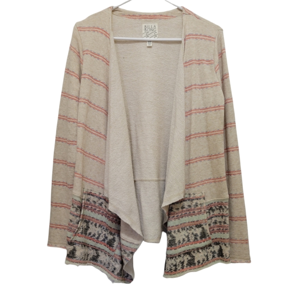 Billabong Cream Draped Cardigan with Stripes